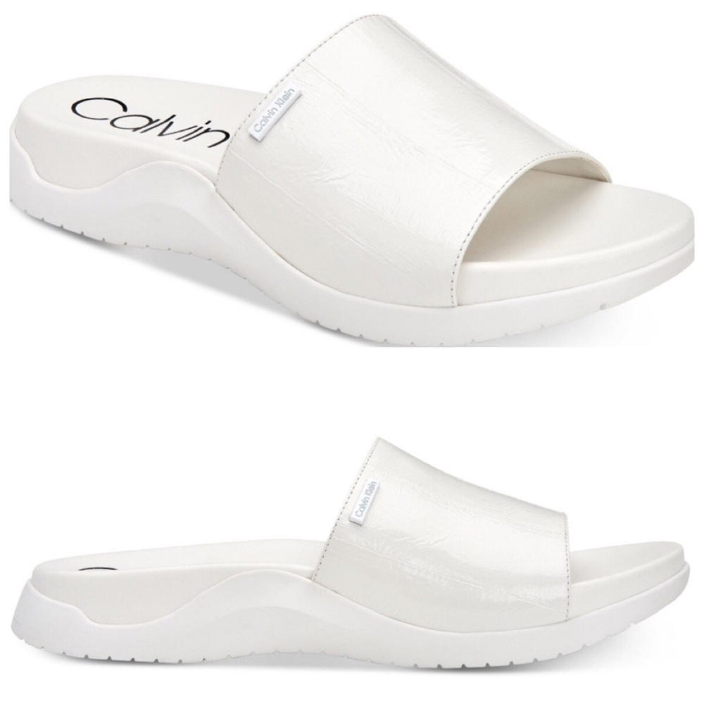 🆕White Calvin Klein White ubi slides.